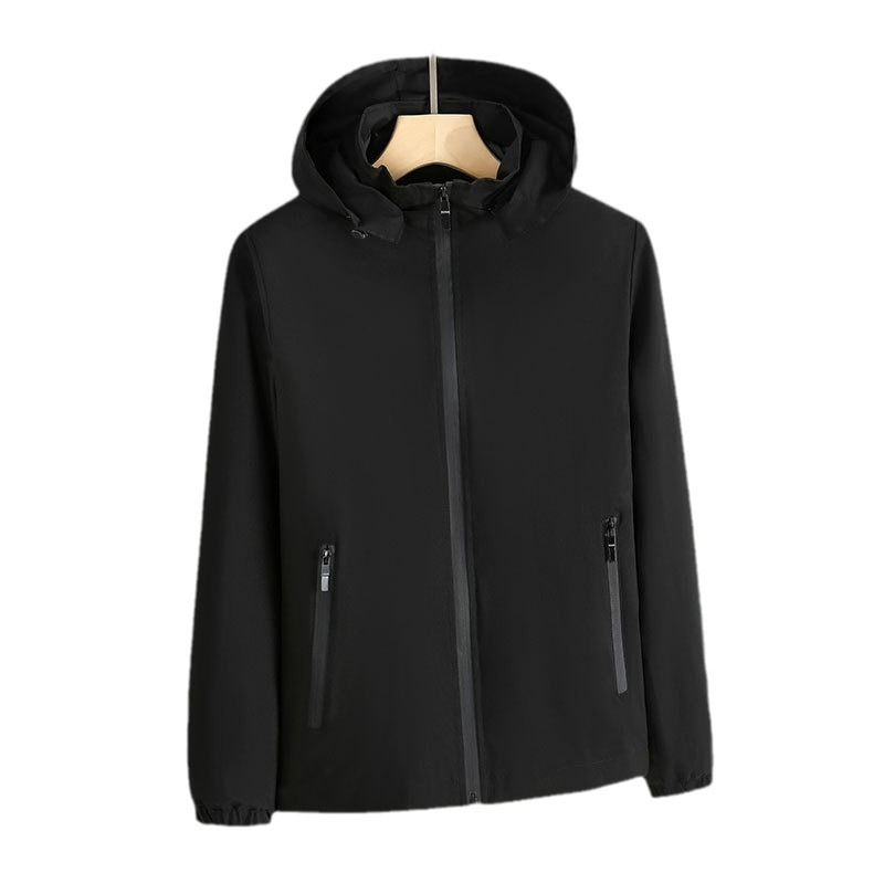 Primavera y otoño collar de pie con capucha chaqueta de una sola capa a prueba de viento impermeable ropa de trabajo al aire libre logotipo personalizado Grupo chaqueta de hombres y mujeres