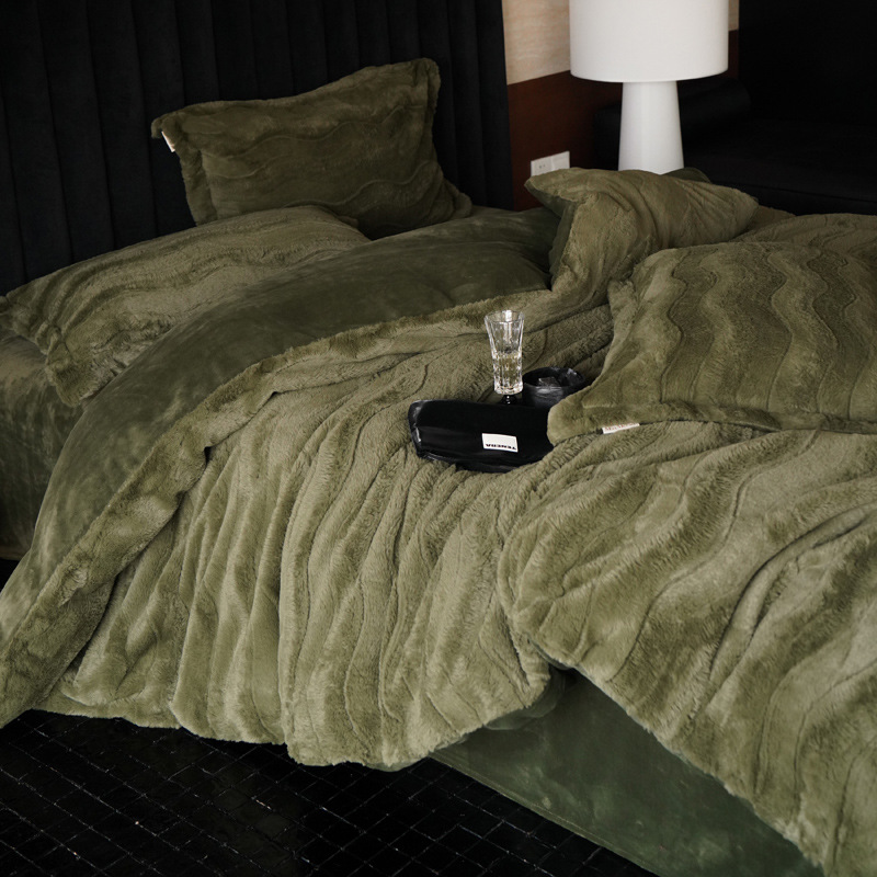 Luz de lujo conejo de peluche de cuatro piezas de invierno leche de peluche cama de cuatro piezas de engrosamiento de doble cara sábanas de peluche de invierno