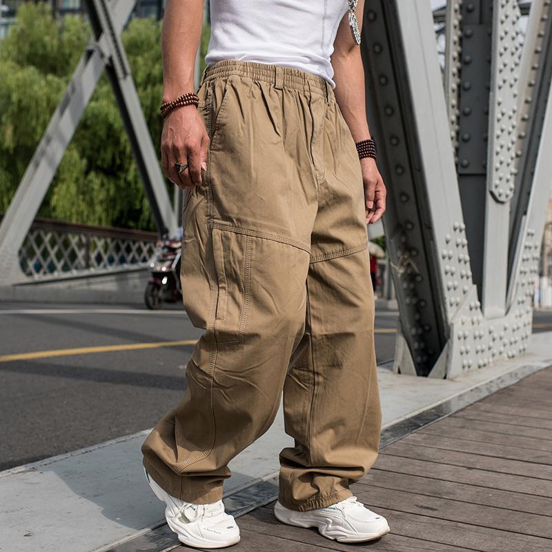 Plus Size Straight-Leg Pants for Men, Loose Fit, Multi-Pocket Casual Pants, Hip-Hop Wide-Leg Cargo Pants for Men