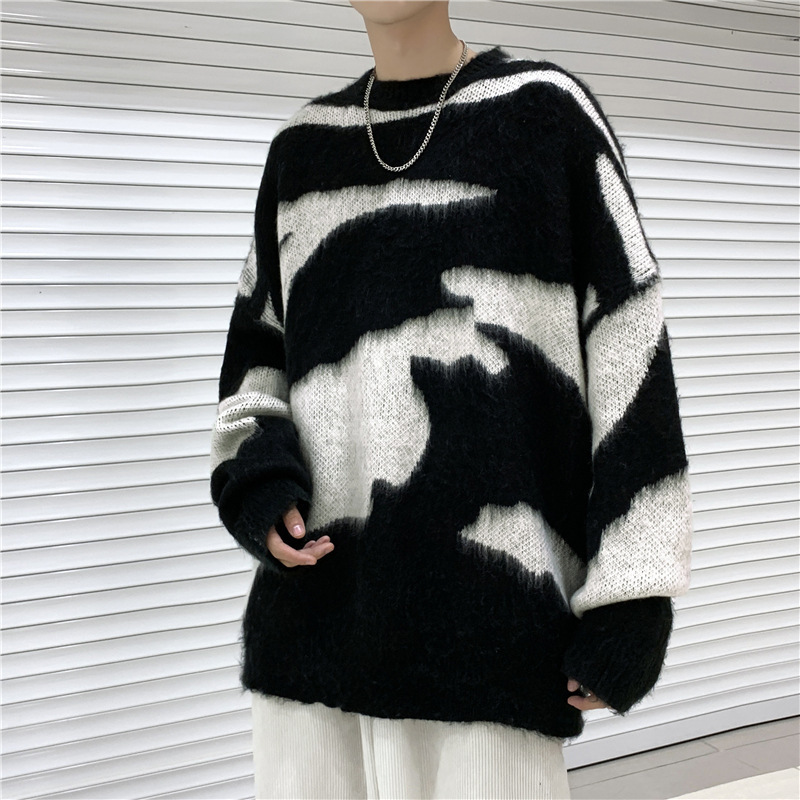 Color-Blocking Plush Fashion Trendy Simple Versatile Comfortable Soft Personalized High Street Men's Winter Long-Sleeve Sweater Top Color-Blocking Plush Fashion Trendy Simple Versatile Comfortable Soft Personalized High Street Men's Winter Long-Sleeve Sweater Top