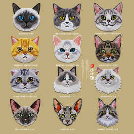 卡通装饰刺绣布贴金渐层英渐层猫咪头像补丁贴手机壳衣服装饰贴花