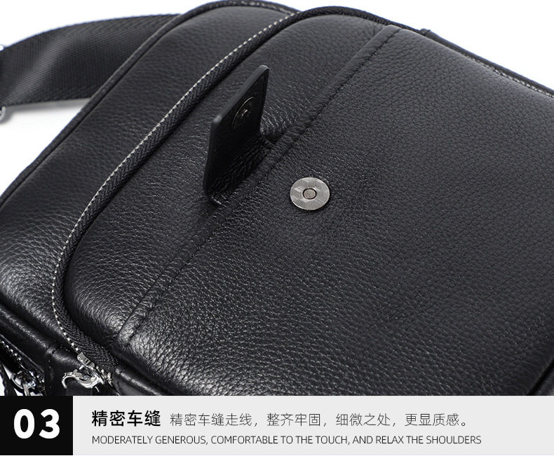 Túi đeo chéo nam da bò thật dáng đứng 18×8×21 cm — Màu đen chi tiết 19