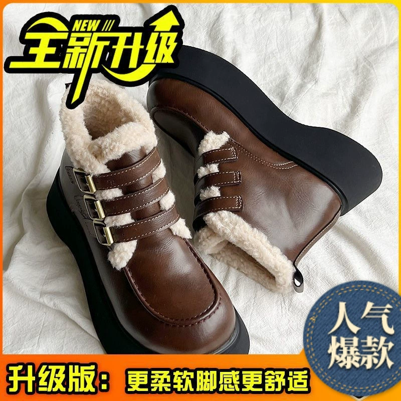 Ботинки martens на платформе, зимние тёплые ботинки‑анкл, корейский стиль, размеры 35–40