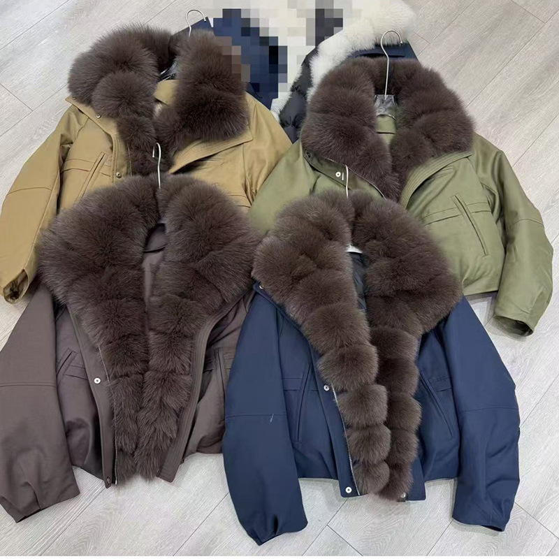 Winter Coat New Style Fur Fox Large Fur Collar White Goose down Jacket Short Loose Warm Parka Coat