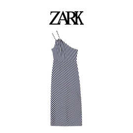 ZARK 欧美新款时尚气质斜条纹印花不对称吊带裙 跨境外贸女装批发