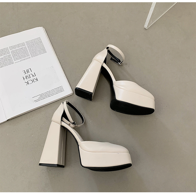 White French style high-heeled shoes for women spring 2023, new shallow cut square toe fashionable and high-end sandals_voghion.com