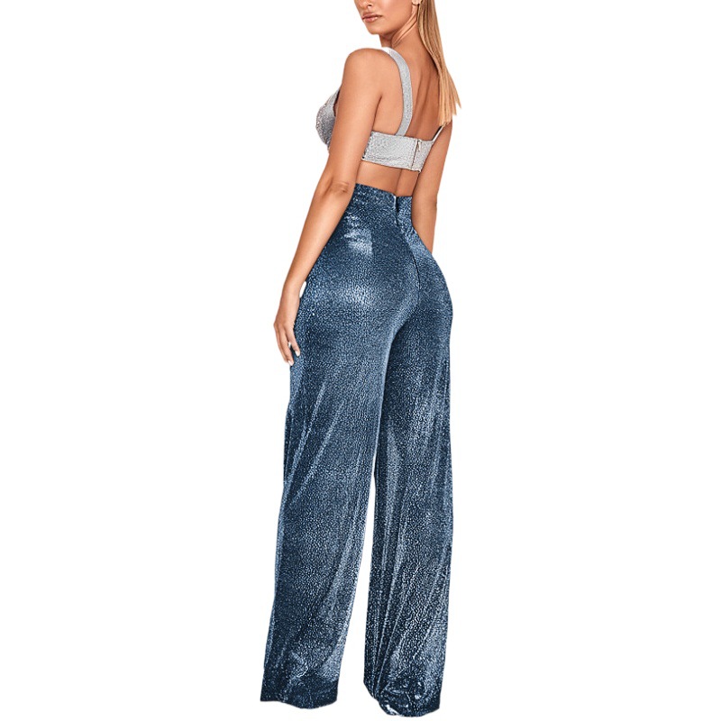Pantalones anchos plateados de cintura alta para mujer, estilo callejero personalizado transfronterizo, pantalones europeos y americanos, venta directa de fábrica