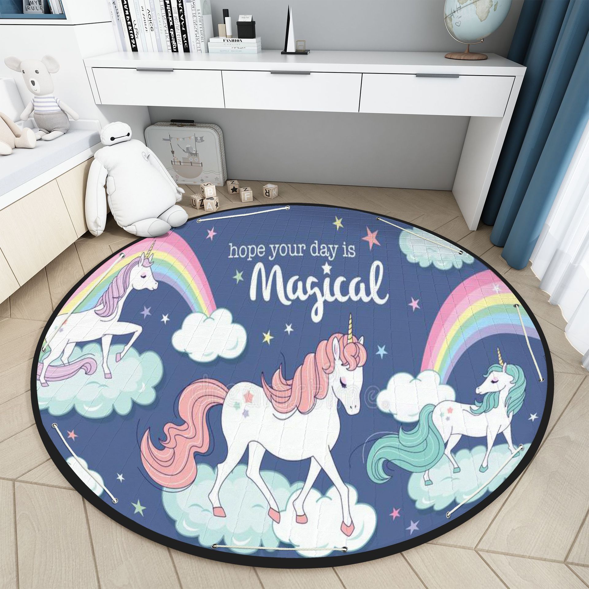 新款卡通圓形玩具收納地墊绗縫遊戲地毯兒童爬行墊郊遊野餐墊代發