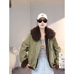 2025秋冬新款双面穿仿兔皮毛一体派克服宽松显瘦短款毛领夹克上衣