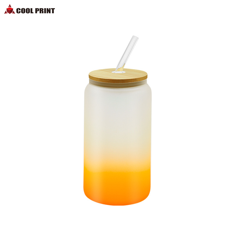 Suministro directo de fábrica de transferencia de calor Amazon 16oz vaso de sublimación de color gradiente mate transparente lata de Cola