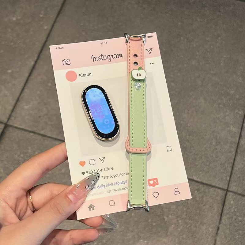 Green Apple Is Suitable for Xiaomi Mi Band 10 Ceramic Edition 98Nfc Watch Strap Thin Cartoon Versatile Genuine Leather Women's Model