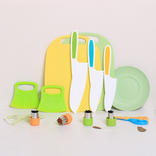 跨境现货厨房小工具套装儿童塑料刀锯齿刀水果刀菜板早教烘焙工具