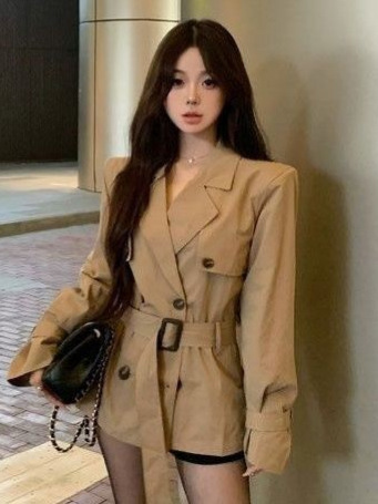 法式高级感风衣外套女装秋季新款卡其色英伦风小个子收腰短款大衣|undefined