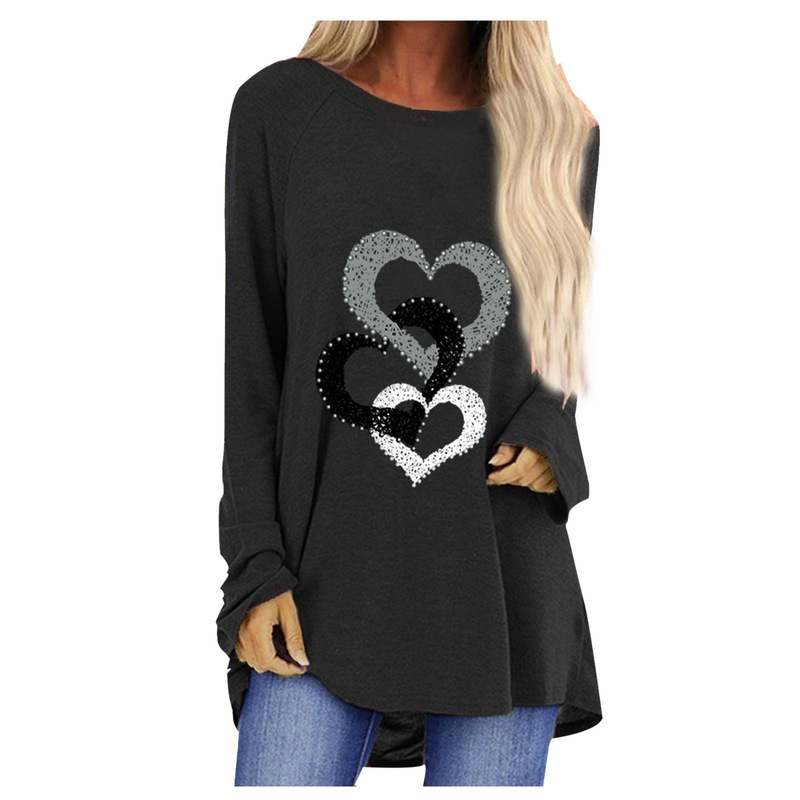 European and American holiday style plus-size women's top, vintage wooden board pattern with four-leaf clover print, raglan sleeves, round neck, long-sleeve T-shirt European and American holiday style plus-size women's top, vintage wooden board pattern with four-leaf clover print, raglan sleeves, round neck, long-sleeve T-shirt