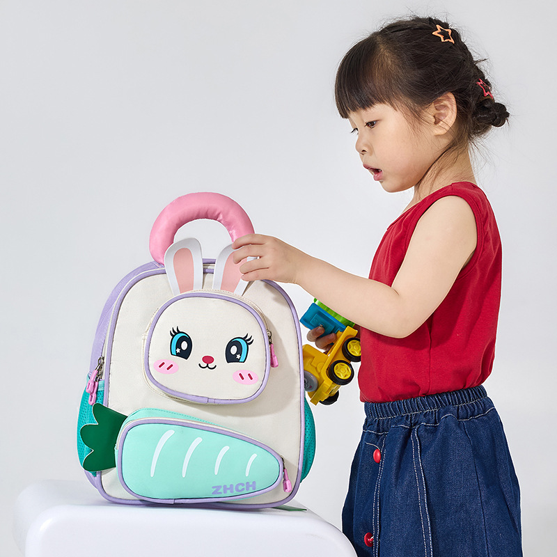 Dibujos animados lindo jardín de infantes mochila para bebé lindo conejo blanco divertido zanahoria mochila para niños y niñas mochila para niños marea