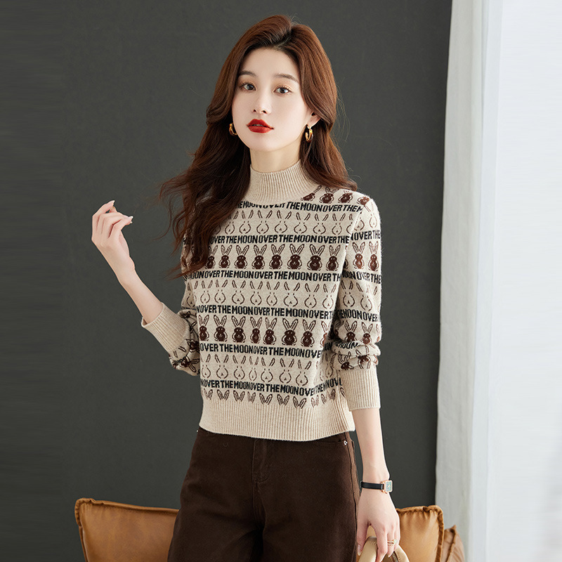 小个子短款毛衣女秋冬2025新款内搭高腰上衣妈妈半高领针织打底衫