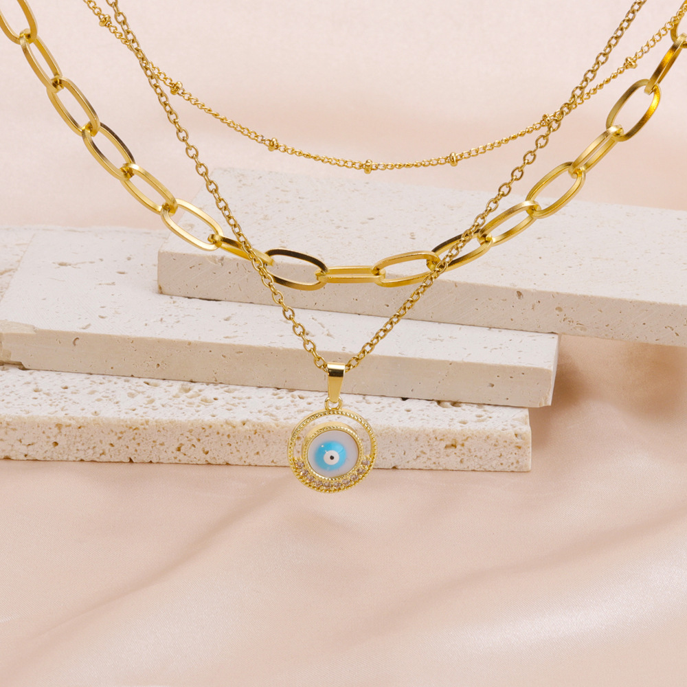 Fashion Eye Titanium Steel Plating Zircon Layered Necklaces 1 Piece