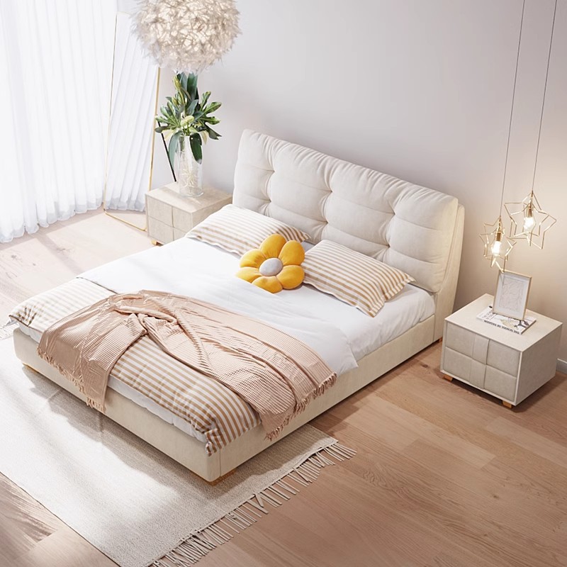 2025 nueva cama de tela francesa de aire crema moderna simple cama queen doble cama de almacenamiento