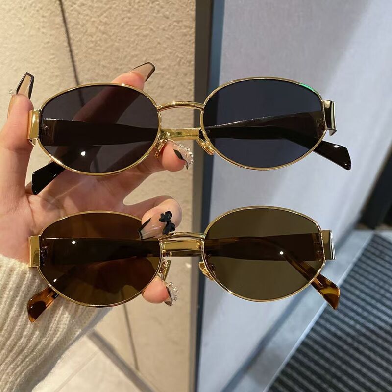 Cross-Border Arc De Triomphe Sunglasses Oval Metal Small Frame Sunglasses New High-End Internet Celebrity Fashion Street Photography Sunshade Glasses