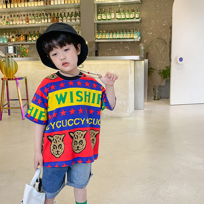 IM童装男童满印短袖T恤2021年夏季新款大童儿童韩版上衣批发代发