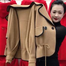 妈妈装仿双面呢短款外套女秋冬季中老年女收腰时尚西服领毛呢开衫