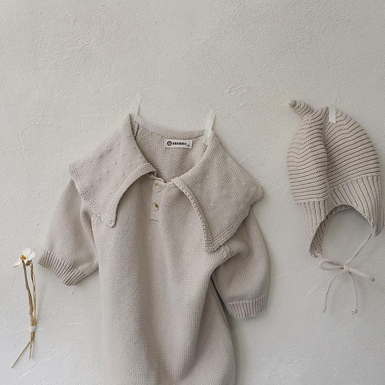 그레이 살구색 스웨터 + 모자 세트