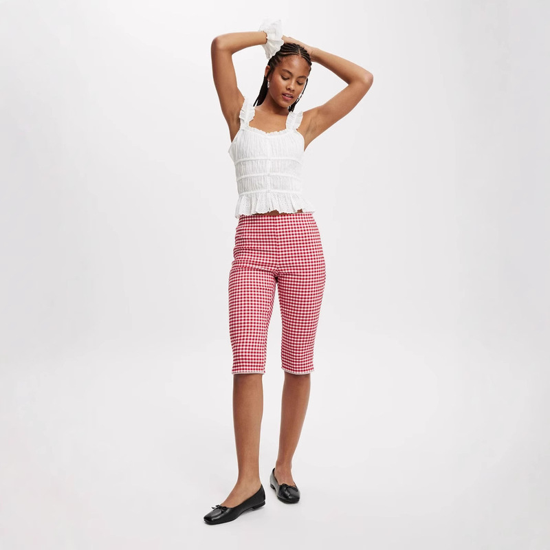 S32309 European and American style cross-border new plaid cropped pants women's summer thin straight casual pants stretch slim women's clothing