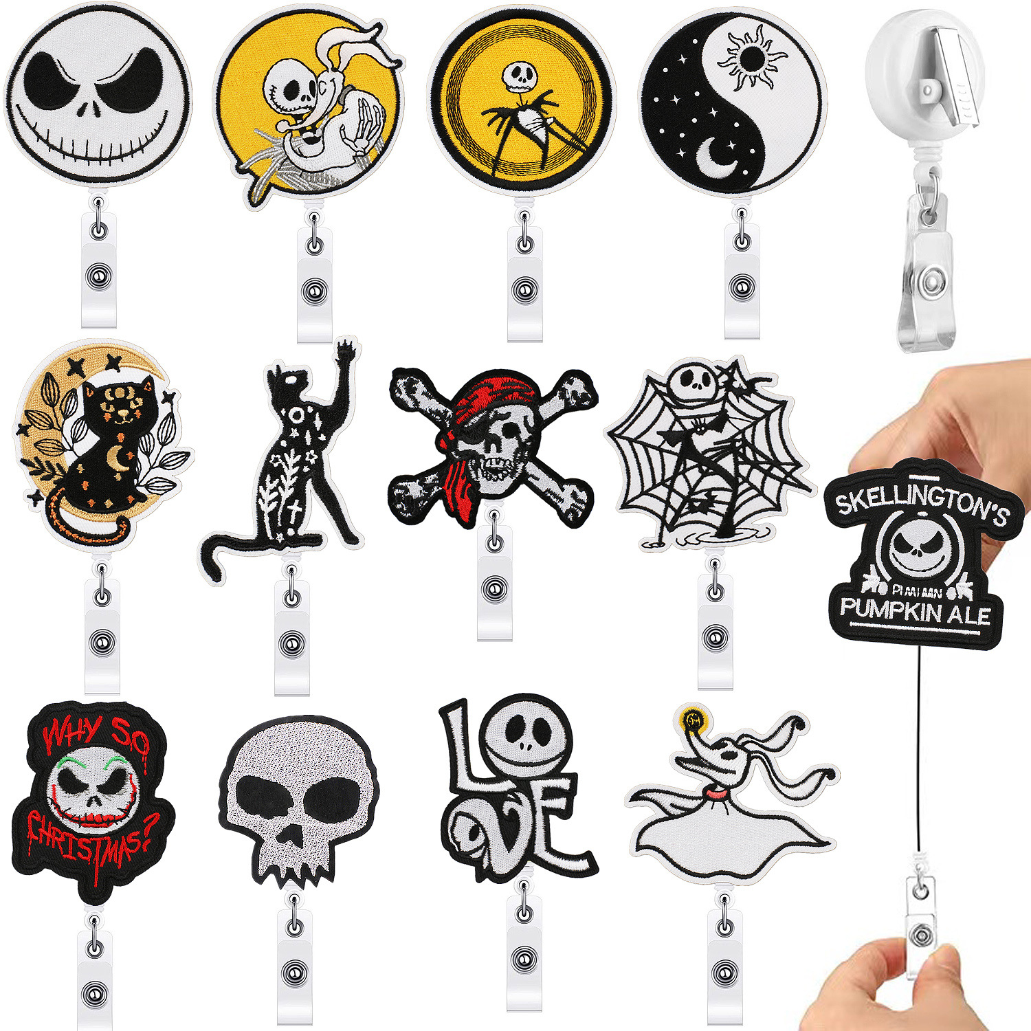 啸天万圣节易拉扣刺绣布贴狂欢夜鳄鱼夹装饰补丁贴幽灵刺绣贴夹扣