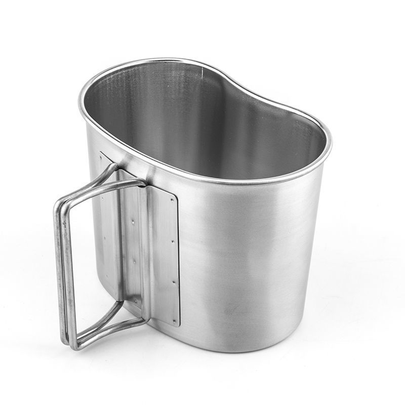 Outdoor camping stainless steel lunch box and cup holder, thickened, large capacity, suitable for open flame heating, cooking rice and noodles, military-style foldable water cup