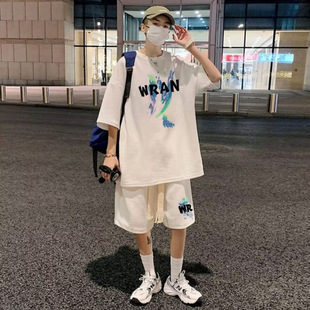 Net picture waffle short sleeve suit-black white gray blue