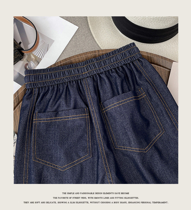 Quần jean nữ ống rộng cạp cao vải denim mỏng nhẹ dáng suông — Đen - Loại thông thường chi tiết 23