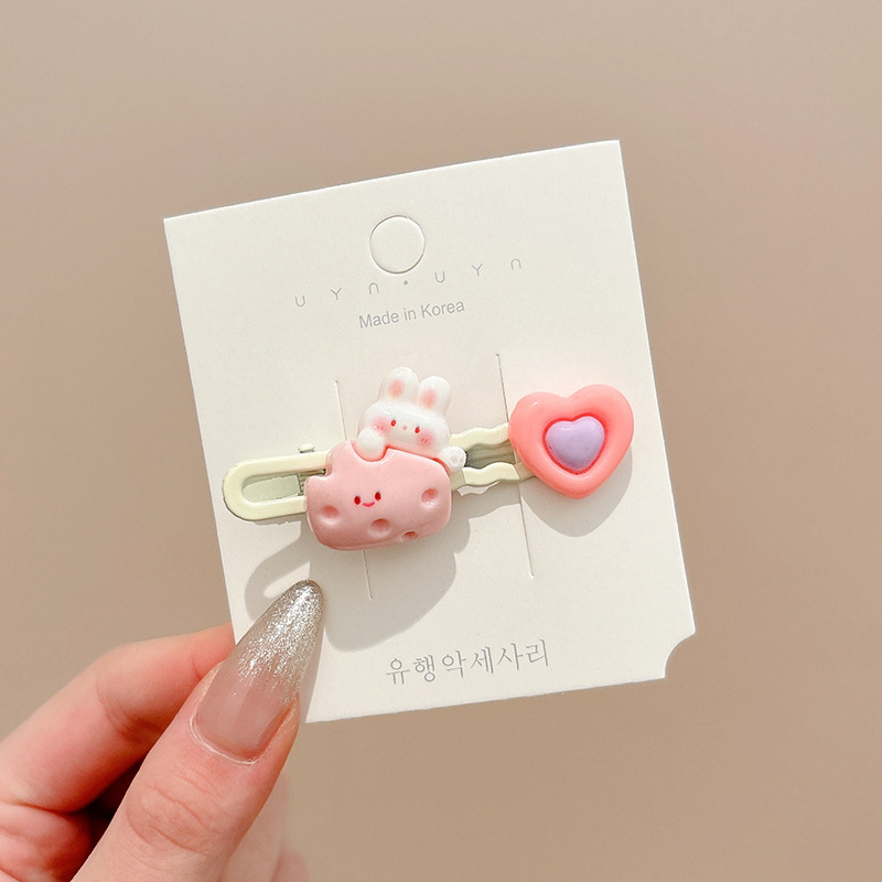 かわいいクリームドーパミンヘアピン高価値前髪クリップインスタイル学生前髪クリップ子供のヘアピンヘアアクセサリー|undefined