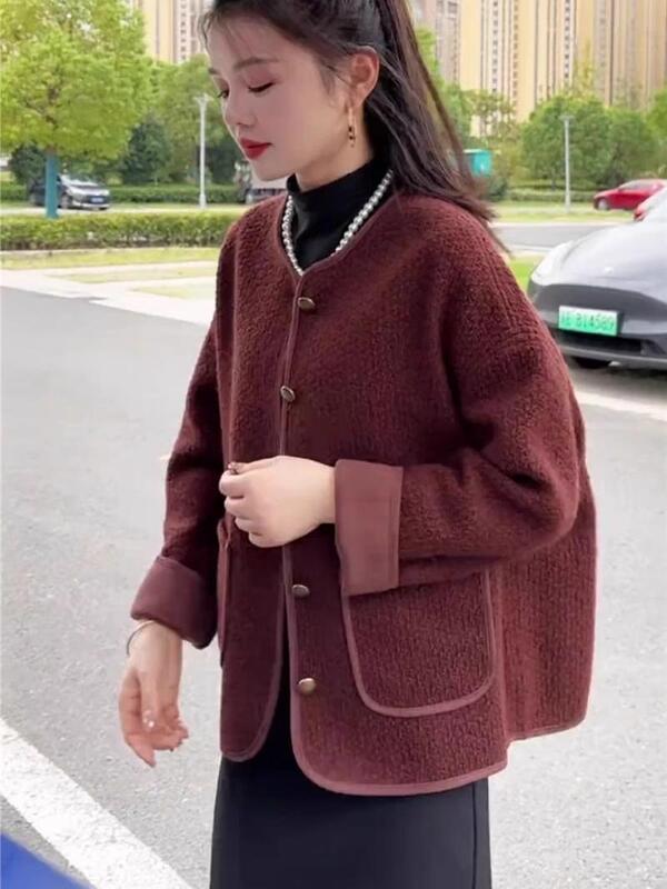 皮毛一体小香风外套女2025春秋新款小个子休闲宽松羊羔毛上衣|undefined