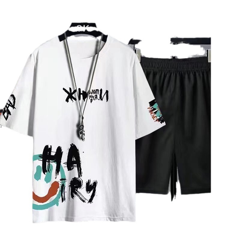 Deportes de los hombres traje casual verano hielo seda fina moda marca moda verano manga corta pantalones cortos traje ropa de hombre