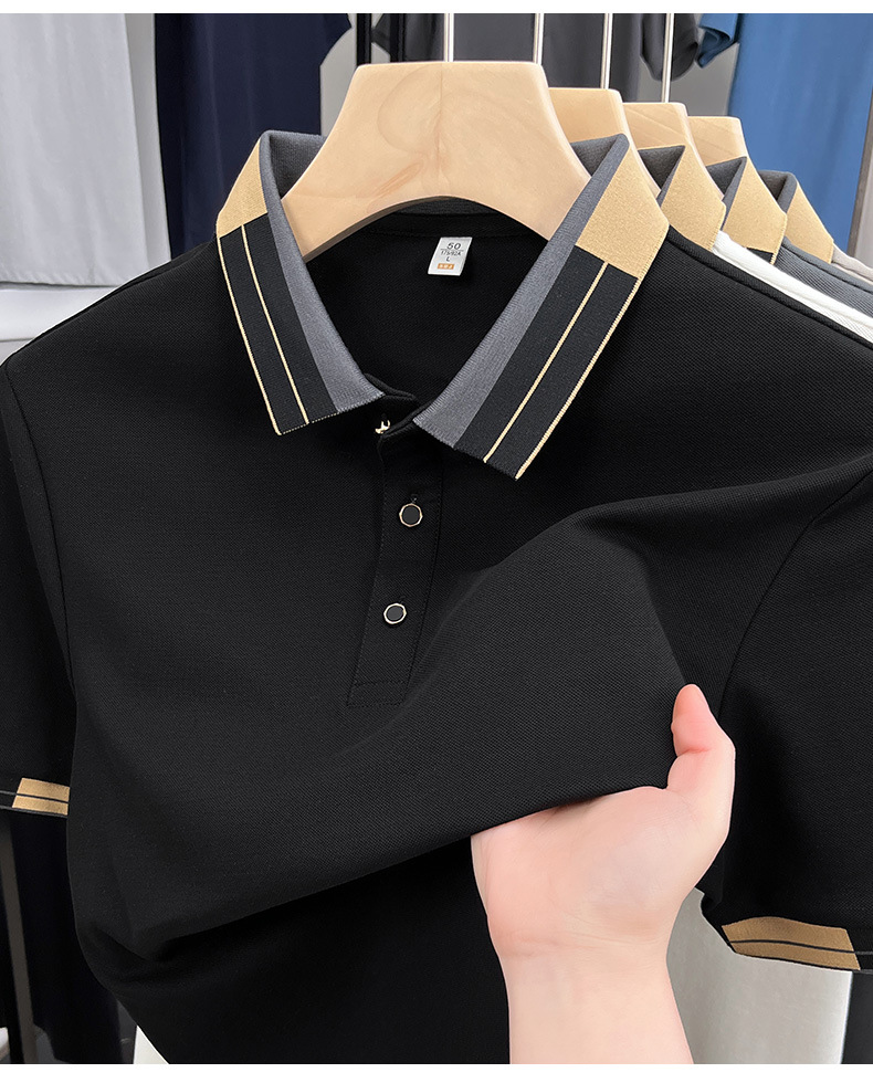 Men's Summer New Short-Sleeve Turn-Down Collar Youth Ice Silk High-End Fashionable Versatile T-Shirt_viptrois.com