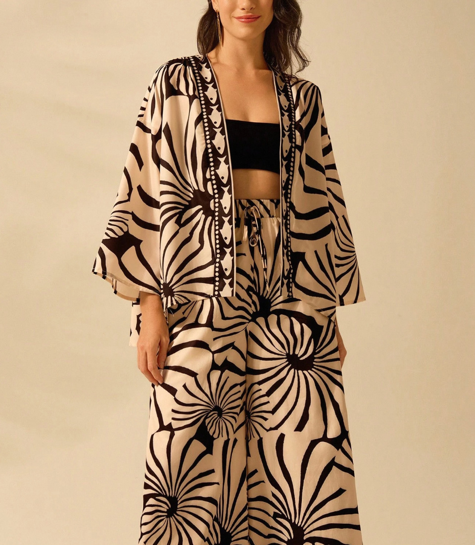Women's Clothing Women's Summer Short Sleeve Two Piece Swimsuit Printed Cardigan Loose Sports Swimwear Beach & Pool Ready_ecoleips.com