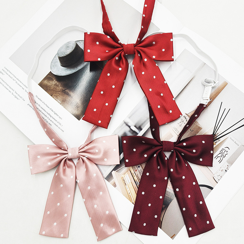 Chicas con lunares pequeños, cuello de mango largo, basin jk pajarita, Japón y Corea del Sur, arco casual, color sólido, fabricante, spot al por mayor