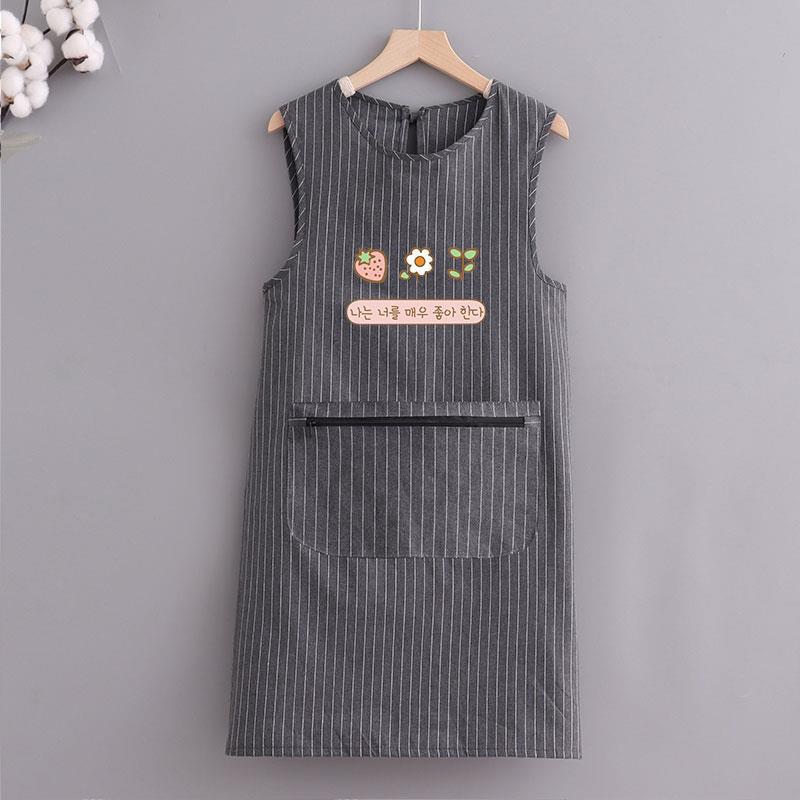 줄무늬 한국식 꽃무늬 지퍼 조끼 그레이