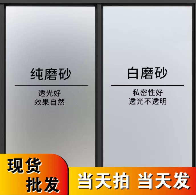 静电纯磨砂玻璃贴膜家用玻璃贴纸浴室办公室窗户阳台透光不透明