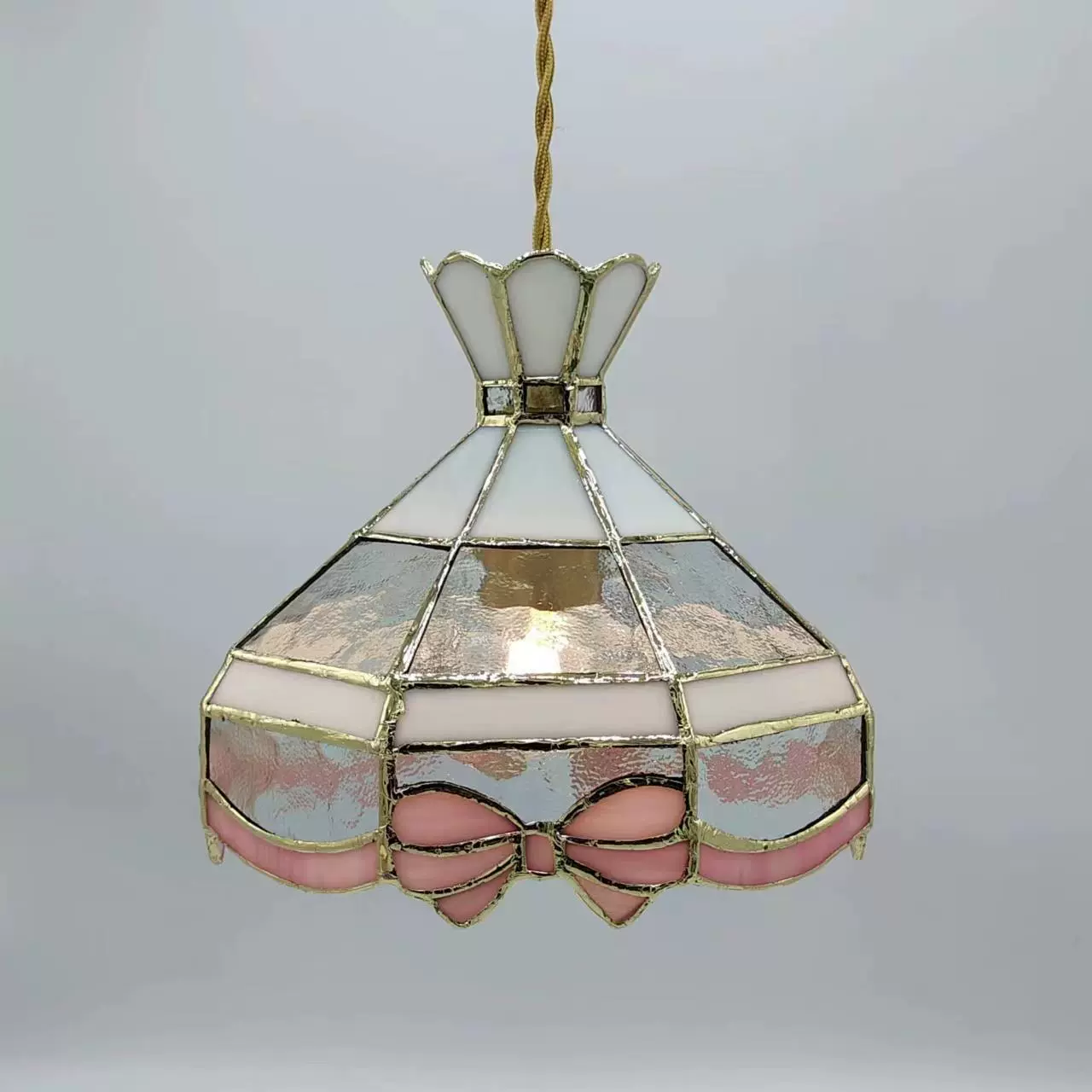 Ceiling lamp (Tiffany) stained‑glass pendant, retro Japanese style, 12 W three‑color light source