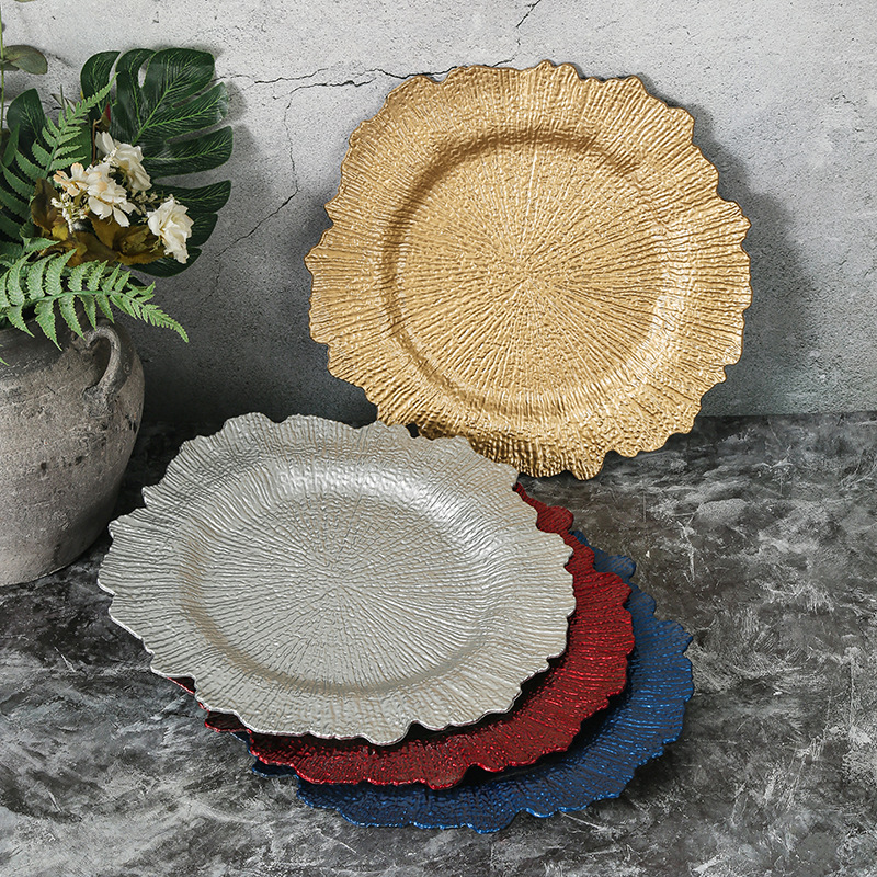 Inventario retro americano irregular platos de frutas de oro ligeros platos de decoración de lujo occidental fuente de platos de fiesta fábrica al por mayor