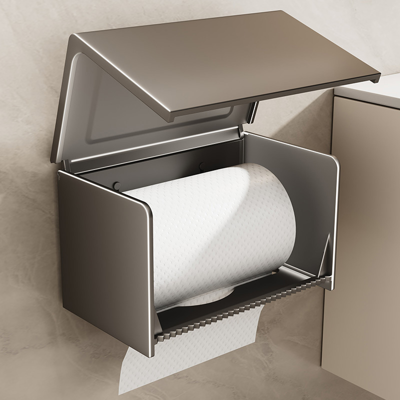 Bathroom Tissue Box Punch-Free Toilet Roll Holder Bathroom Tissue Box Mobile Phone Storage Rack Wall-Mounted Gray Toilet Paper Holder