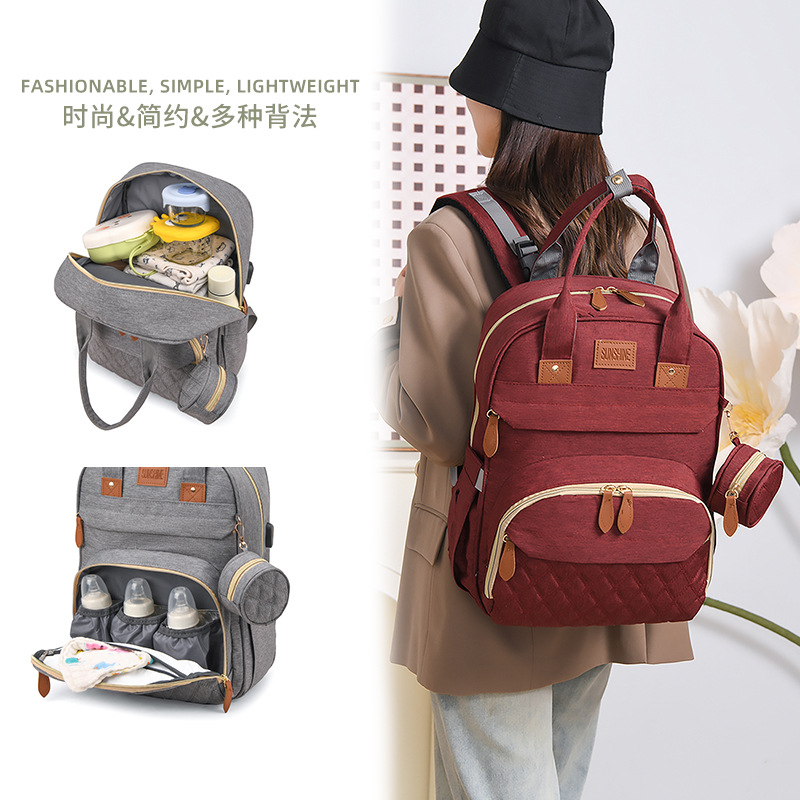 Luz de color sólido clásico ocio bolsas de madre y bebé de color sólido moda versátil para salir ocio viaje mujer mochila de hombro