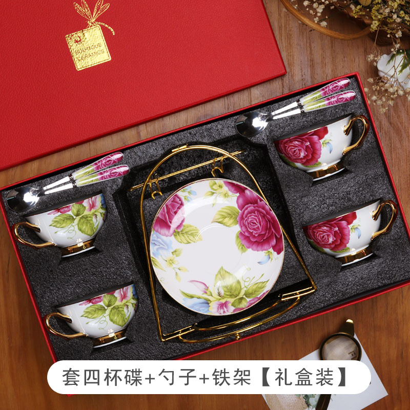 China de hueso de alta apariencia traje de taza de café de estilo europeo Taza de cerámica y platillo británico juego de té de la tarde traje caja de regalo