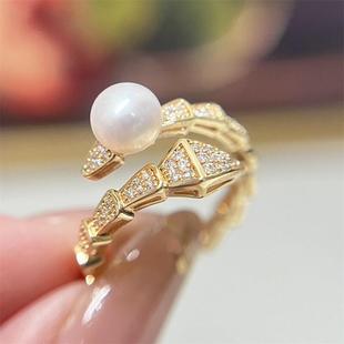 Zhizhen big brand with fresh water pearl ring adjustable niche C big female main wind 14k gold ring