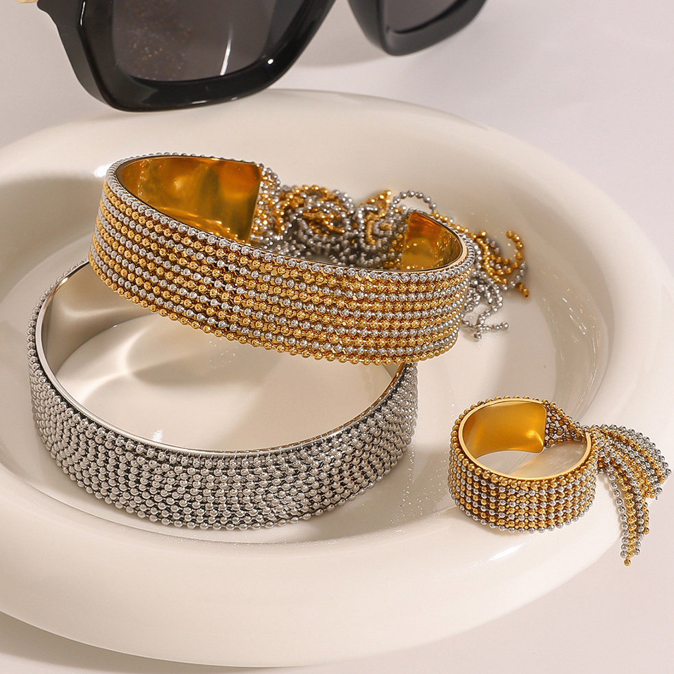 Jieding anillo de pulsera de borla de acero inoxidable europeo y americano anillo de nicho de sentido de alta calidad pulsera abierta de acero de titanio joyería de mano transfronteriza