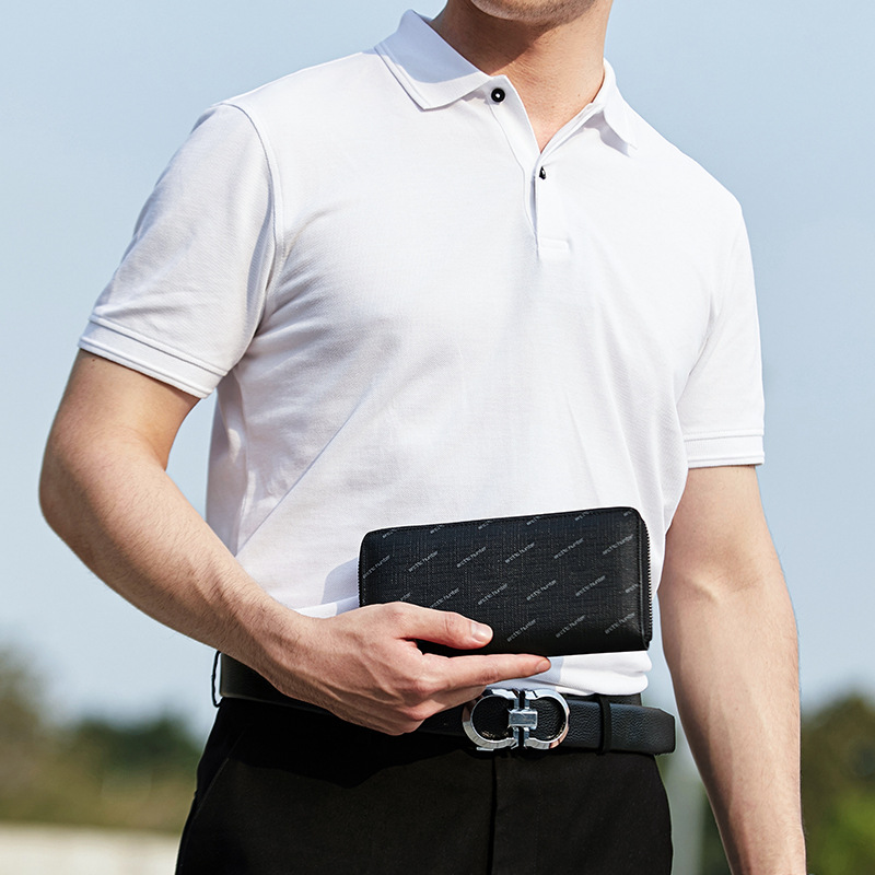 北极猎人新款男士防泼水钱包长款皮夹多卡位男商务拉链多功能钱夹