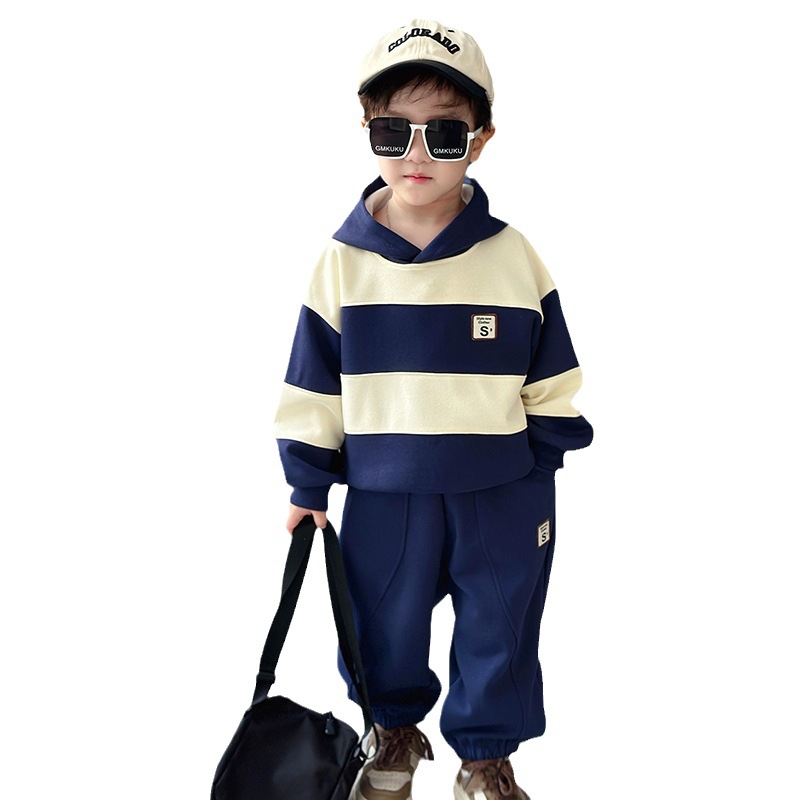 Color Block per ragazzi 2023 Primavera e autunno Nuovi set sportivi con cappuccio per il tempo libero per bambini Vestiti alla moda per bambini_voghion.com