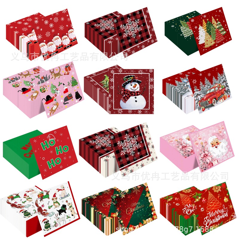 Santa Claus Gingerbread Man Snowflake Christmas Theme Disposable Paper Napkins Party Set Decoration Supplies