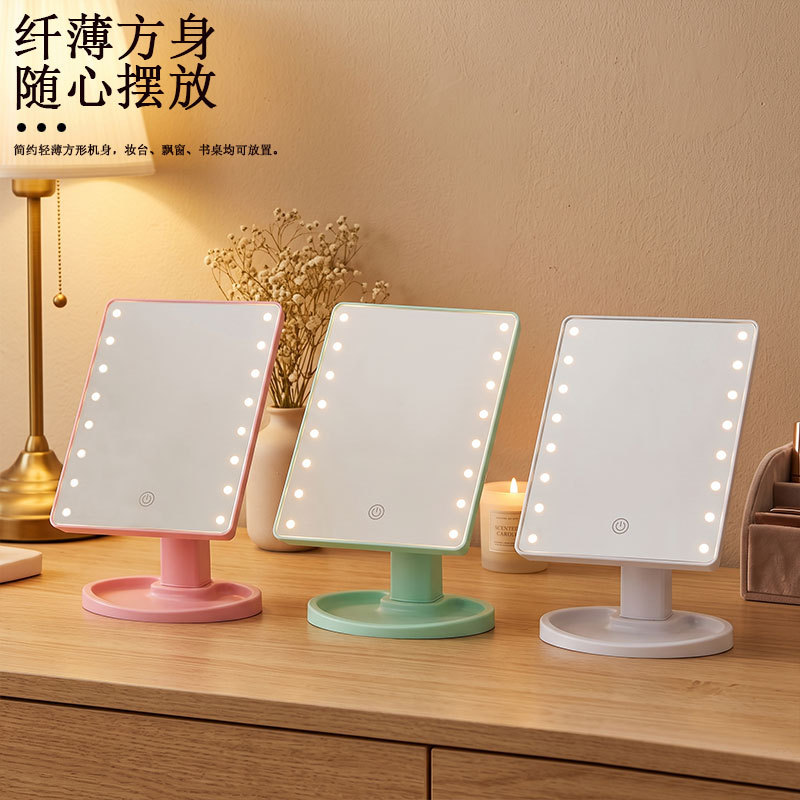360 grados giratorio espejo de vestir LED táctil inducción comercial 16 lámparas espejo de vestir de escritorio de almacenamiento dormitorio espejo de vestir